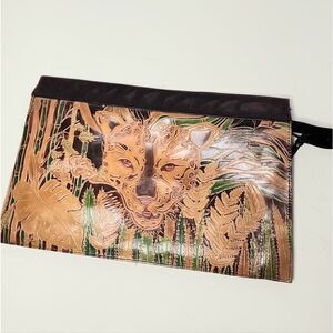 Valerie African safari themed clutch tiger leather